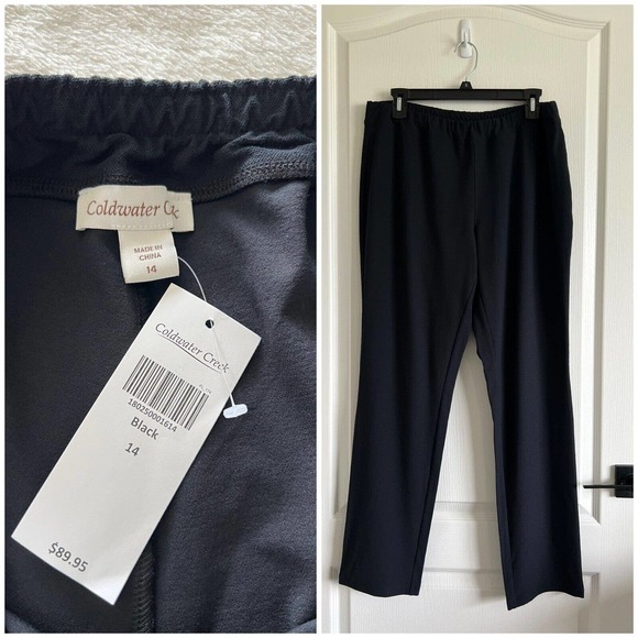 Coldwater Creek Pants - NWT $89 Coldwater Creek Sz 14 Black Pull On Casual Rayon Stretch Slim Leg Pants